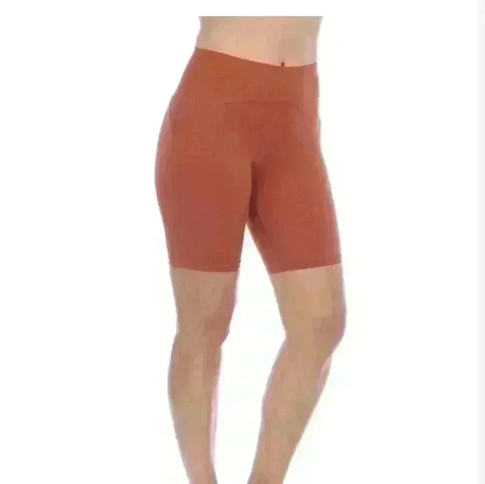 LA Society Womens Orange Brown Waist Slimming Compression Biker Shorts M